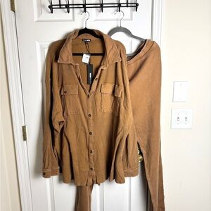 Plus Size 2-piece Matching Set Fashion Nova Brown Utility Jacket and pants
